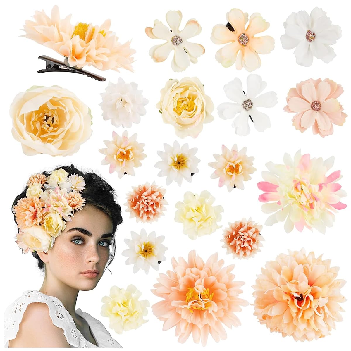 PALAY 20pcs Floral Bridal Hair Clips for Women Girls, Bohemian Chiffon Rose Hair Barrettes, Flower Brooch Hairpin Hair Accessories for Beach Party Wedding Hairstyles Decor PALAY 20pcs Floral Bridal Hair Clips for Women Girls, Bohemian Chiffon Rose Hair Barrettes, Flower Brooch Hairpin Hair Accessories for Beach Party Wedding Hairstyles Decor